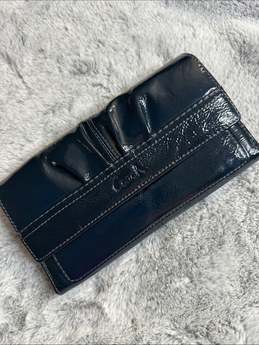 Coach Madison Slim Envelope Wallet Midnight Navy Patent Leather